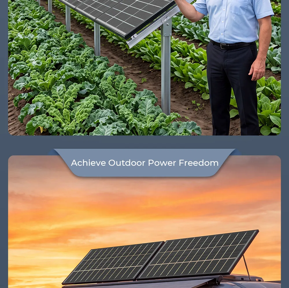 RVPOZWER 400W Bifacial Solar Panel 18BB N-Type Mono Cells High-Efficiency PV Power for Home Rooftop Off-Grid Outdoor Camping Farm