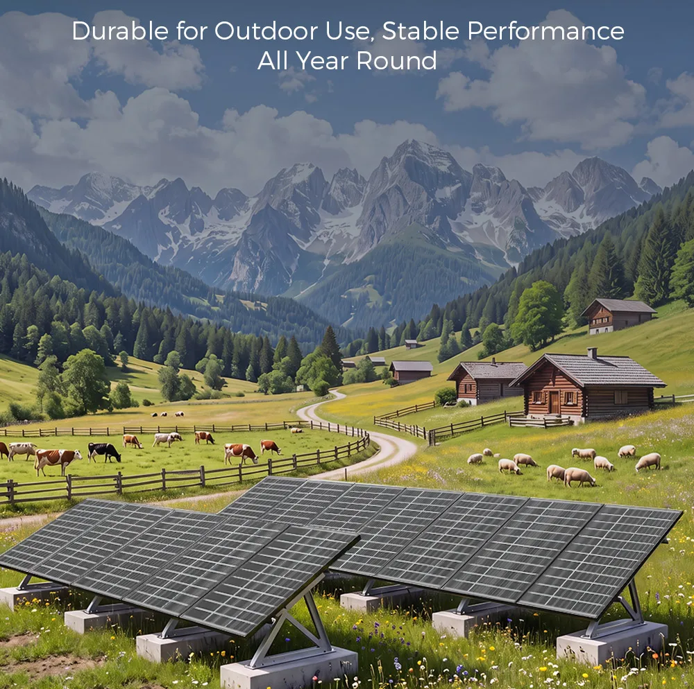 RVPOZWER 400W Bifacial Solar Panel 18BB N-Type Mono Cells High-Efficiency PV Power for Home Rooftop Off-Grid Outdoor Camping Farm