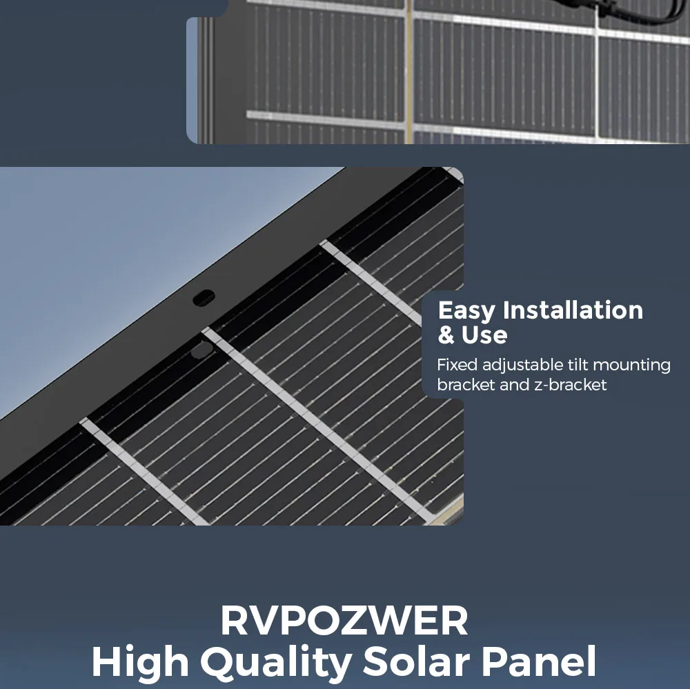 RVPOZWER 400W Bifacial Solar Panel 18BB N-Type Mono Cells High-Efficiency PV Power for Home Rooftop Off-Grid Outdoor Camping Farm