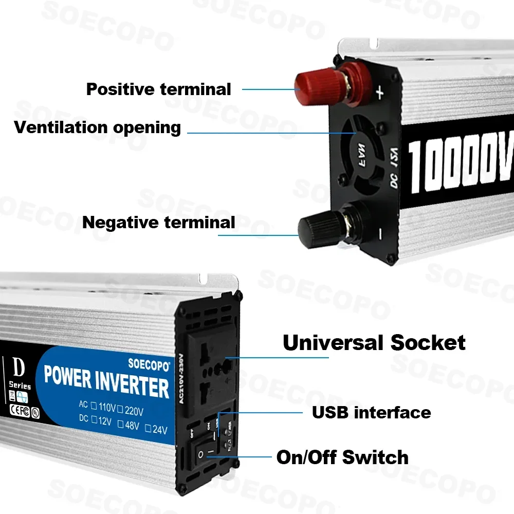 SOECOPO 10000W Solar System Kit, 500W Photovoltaic Solar Panel + 10000W Power Inverter + 100A Controller, DC 12V to AC 110V/220V, Complete with Cables, Clips & Suction Cups, Fast 2-8 Days US Delivery