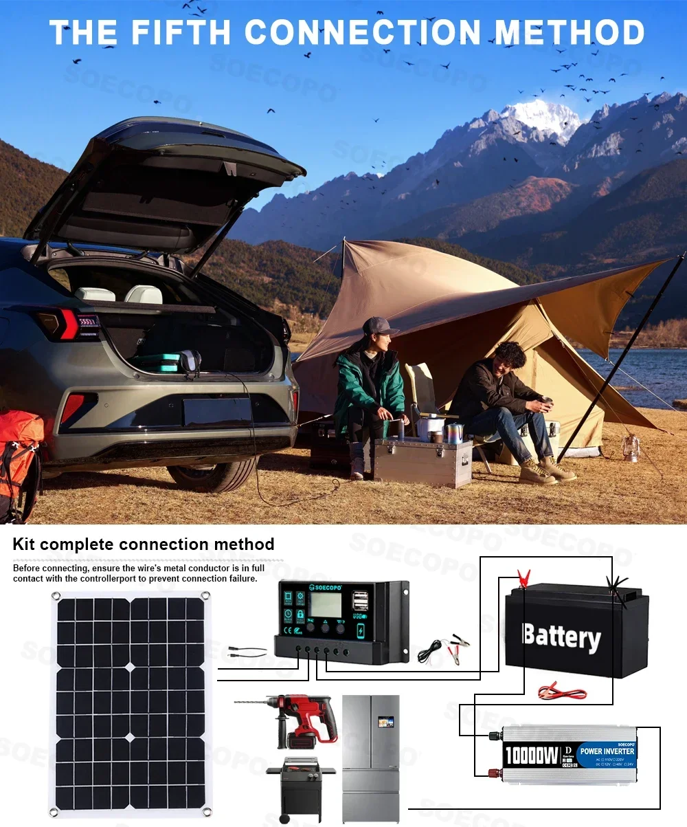 SOECOPO 10000W Solar System Kit, 500W Photovoltaic Solar Panel + 10000W Power Inverter + 100A Controller, DC 12V to AC 110V/220V, Complete with Cables, Clips & Suction Cups, Fast 2-8 Days US Delivery