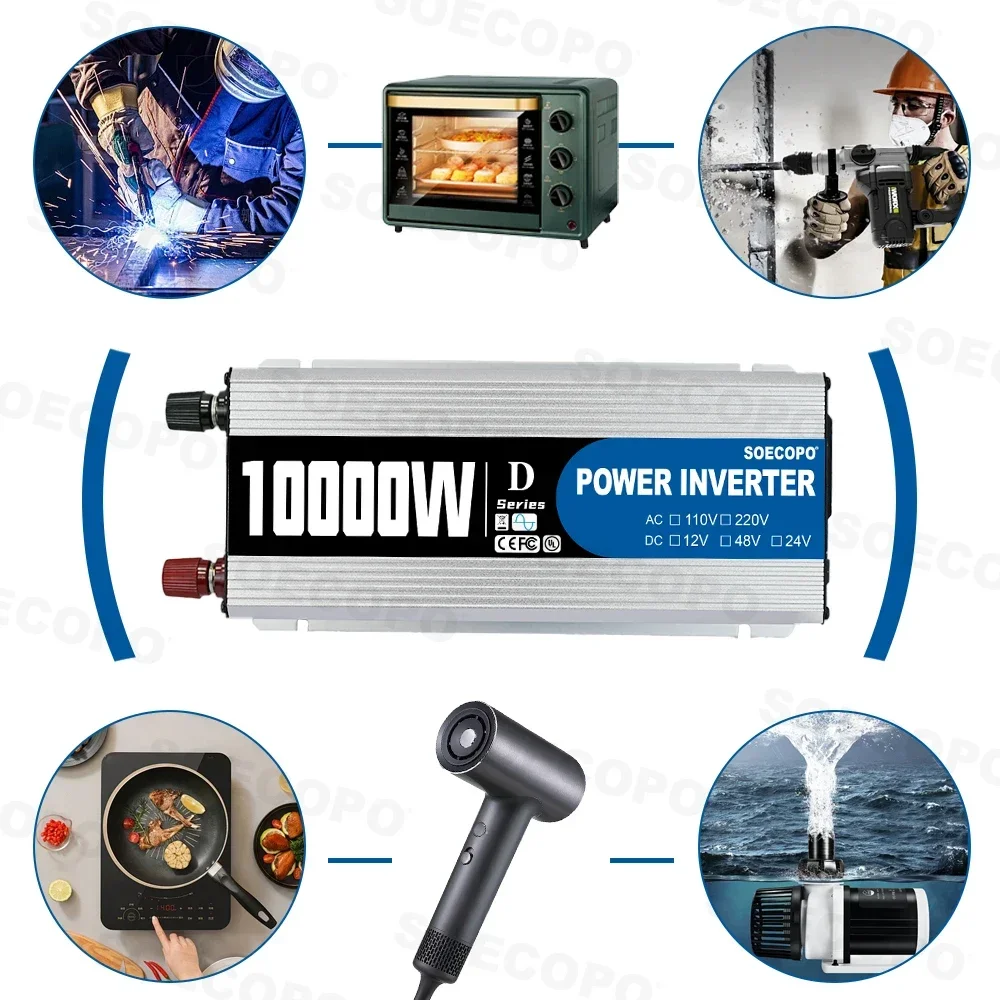 SOECOPO 10000W Solar System Kit, 500W Photovoltaic Solar Panel + 10000W Power Inverter + 100A Controller, DC 12V to AC 110V/220V, Complete with Cables, Clips & Suction Cups, Fast 2-8 Days US Delivery