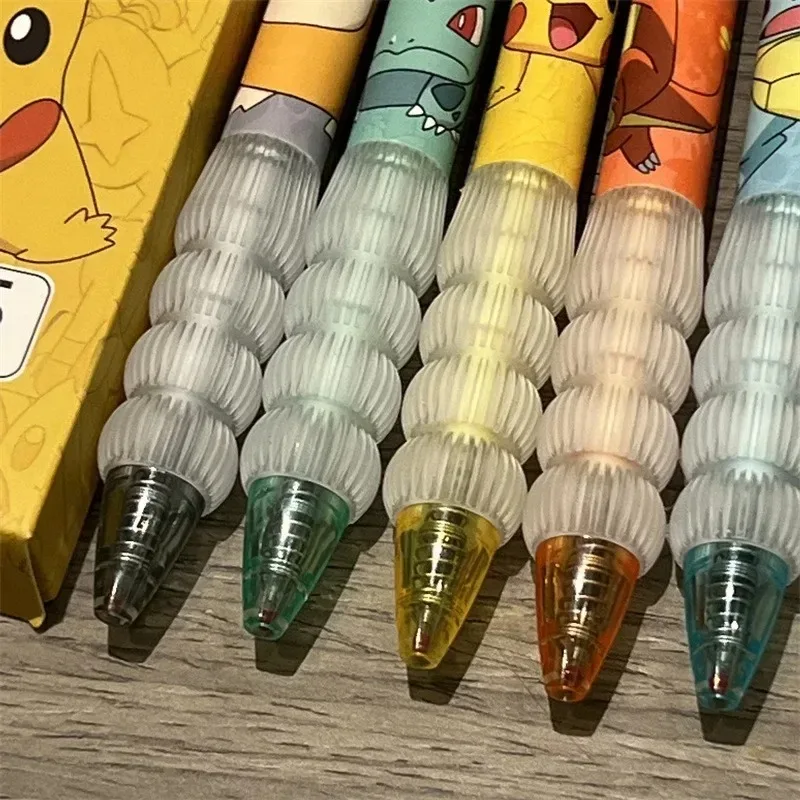 5Pcs Cute Anime Gel Pens Set, Kawaii Retractable Black Ink Pens, Student School Supplies Stationery Gift for Classroom Rew