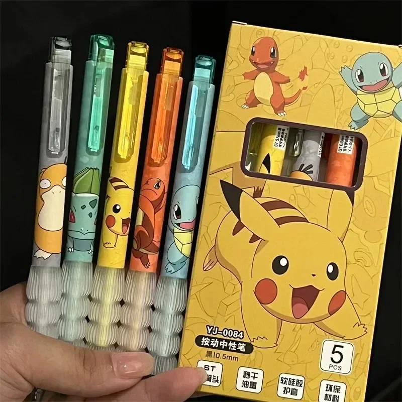 5Pcs Cute Anime Gel Pens Set, Kawaii Retractable Black Ink Pens, Student School Supplies Stationery Gift for Classroom Rew