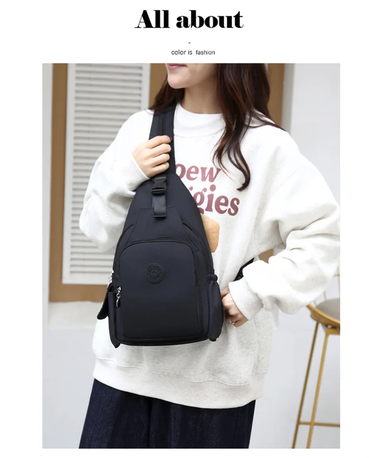 Korean Version of Nylon Fabric Fashion Trend Simple Casual Women Chest Bag with Large Capacity Multi-Functional Backpack 핸드백