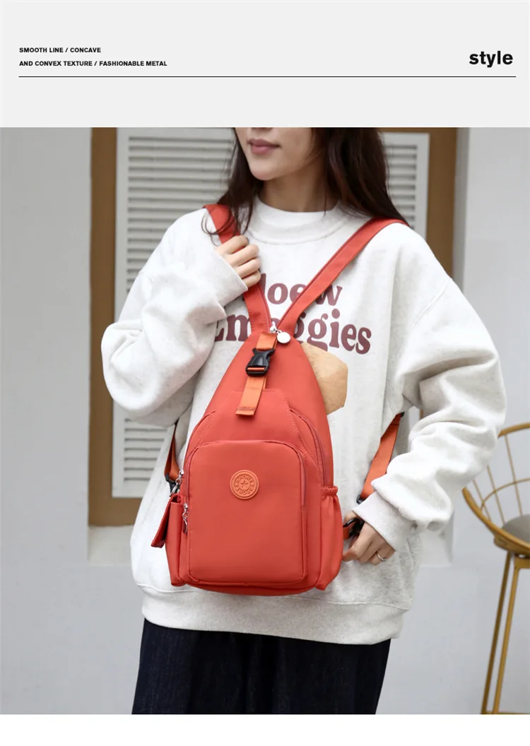 Korean Version of Nylon Fabric Fashion Trend Simple Casual Women Chest Bag with Large Capacity Multi-Functional Backpack 핸드백