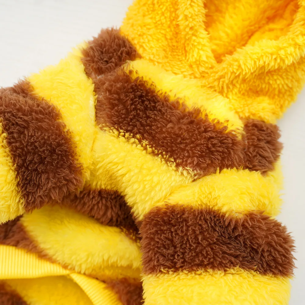 Cute Dinosaur Bee Pet Costume 4 Legs Jumpsuit for Small Dogs Cats, Soft Plush Warm Cosplay Outfit Winter Clothes