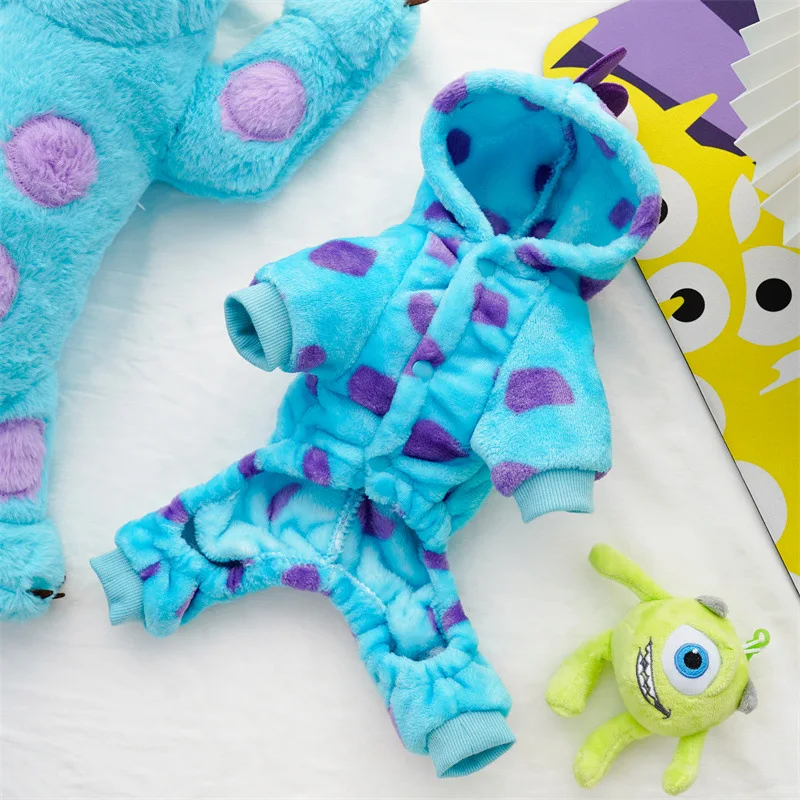 Cute Dinosaur Bee Pet Costume 4 Legs Jumpsuit for Small Dogs Cats, Soft Plush Warm Cosplay Outfit Winter Clothes