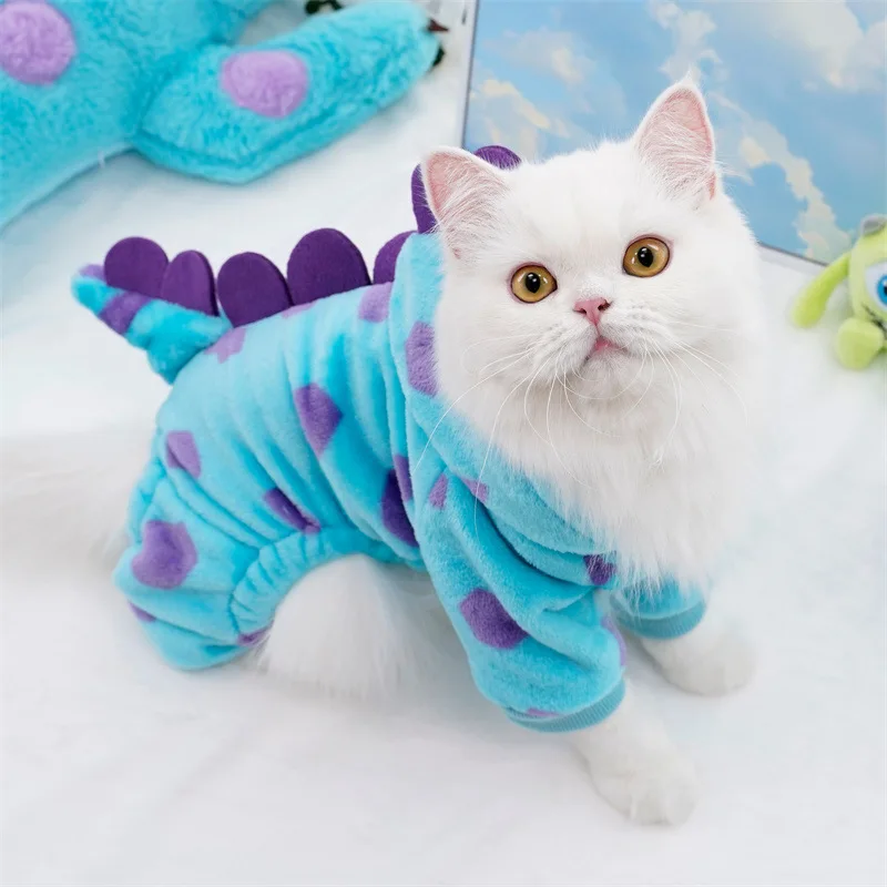 Cute Dinosaur Bee Pet Costume 4 Legs Jumpsuit for Small Dogs Cats, Soft Plush Warm Cosplay Outfit Winter Clothes