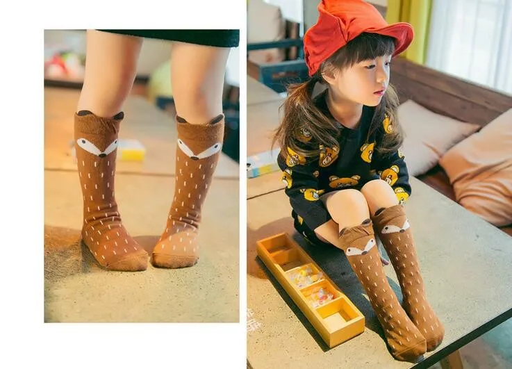 Baby Girl Socks Knee Long Hosiery Cartoon Fox leg warmer Cotton Knee Socks Kid Clothing unisex Toddler Boot Socks 0 To 6 Year