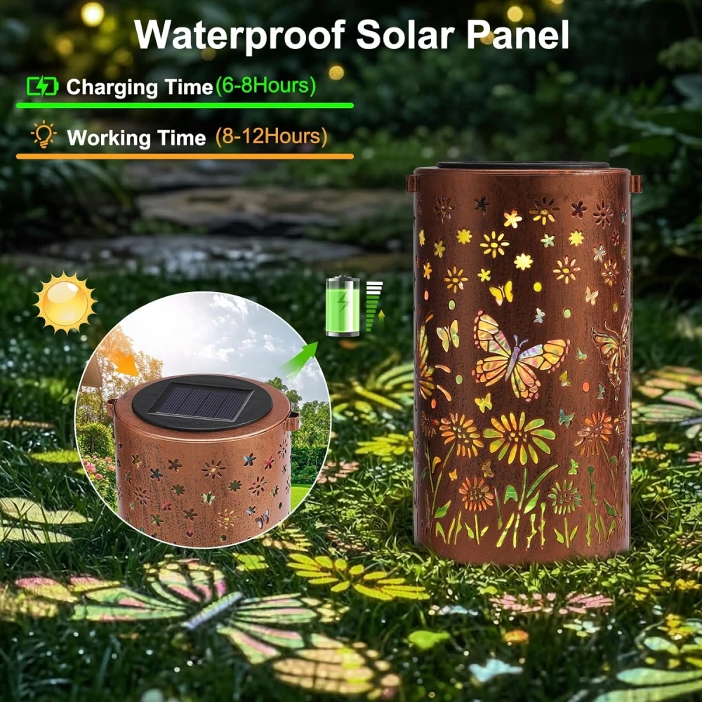 Colorful Solar Lanterns Sunflower Butterfly Hummingbird Outdoor Waterproof Multicolored LED Metal Hanging Lantern for Outside