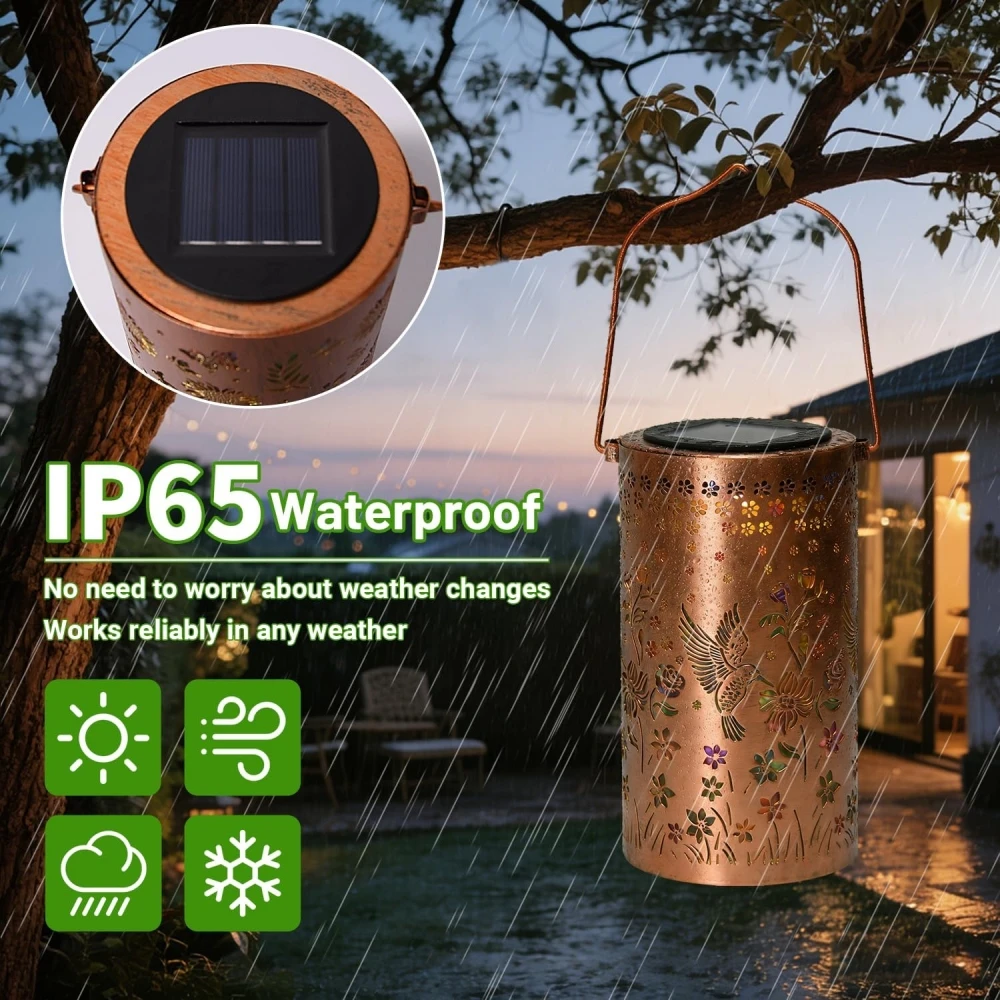 Colorful Solar Lanterns Sunflower Butterfly Hummingbird Outdoor Waterproof Multicolored LED Metal Hanging Lantern for Outside