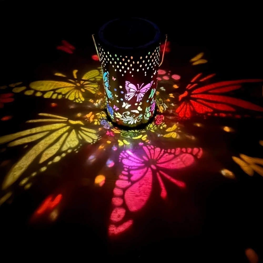 Colorful Solar Lanterns Sunflower Butterfly Hummingbird Outdoor Waterproof Multicolored LED Metal Hanging Lantern for Outside