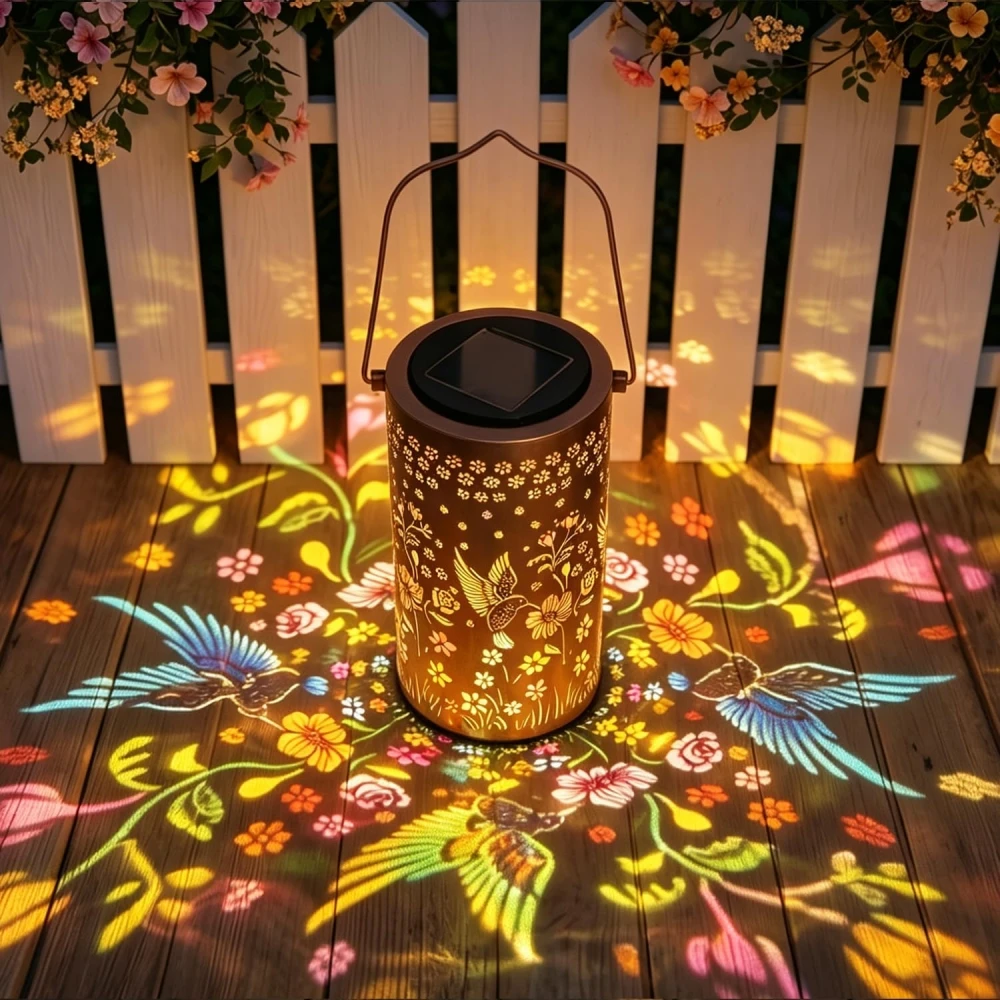 Colorful Solar Lanterns Sunflower Butterfly Hummingbird Outdoor Waterproof Multicolored LED Metal Hanging Lantern for Outside