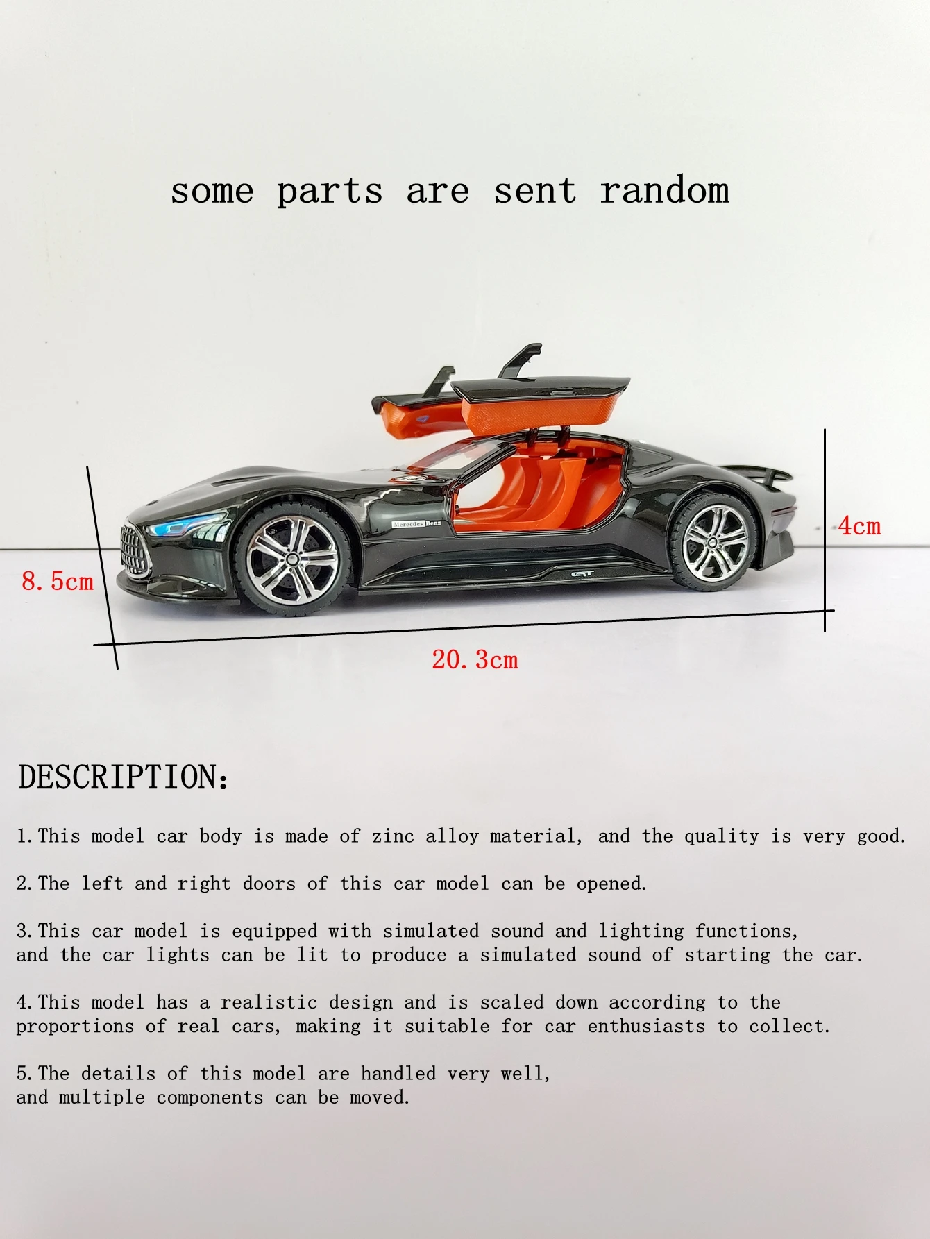1:24 Mercedes-Benz AMG VISION GT concept sports car alloy model doors on both sides that can be opened rich details