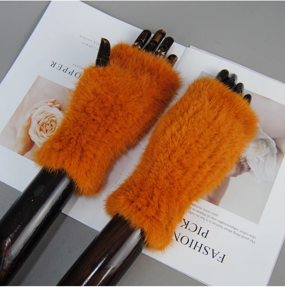 New Style Women Winter Real Mink Fur Gloves 100% Natural Warm Mink Fur Fingerless Gloves Girls Knitted Genuine Mink Fur Mittens