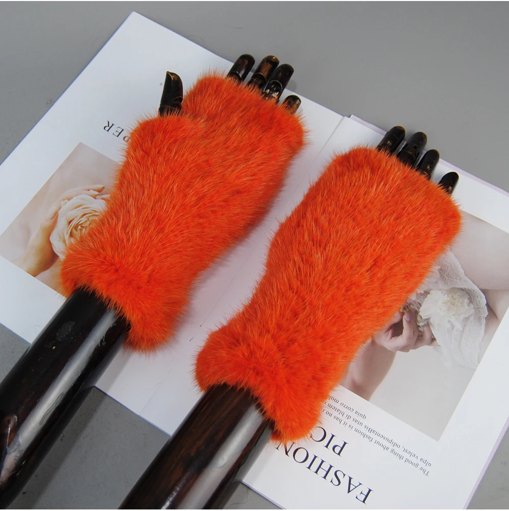 New Style Women Winter Real Mink Fur Gloves 100% Natural Warm Mink Fur Fingerless Gloves Girls Knitted Genuine Mink Fur Mittens