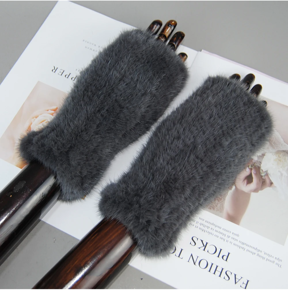 New Style Women Winter Real Mink Fur Gloves 100% Natural Warm Mink Fur Fingerless Gloves Girls Knitted Genuine Mink Fur Mittens