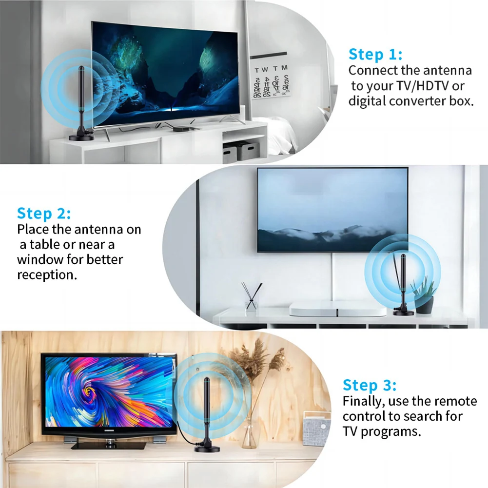 4K/1080P HD Digital TV Antenna with Signal Amplifier 480+ Miles Indoor Outdoor Antenna Magnetic Base VHF UHF Digital HD Aerial