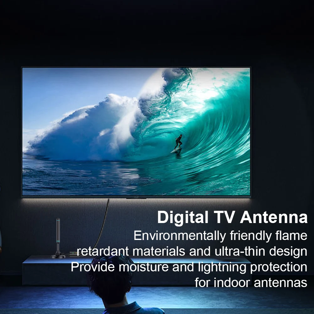 4K/1080P HD Digital TV Antenna with Signal Amplifier 480+ Miles Indoor Outdoor Antenna Magnetic Base VHF UHF Digital HD Aerial