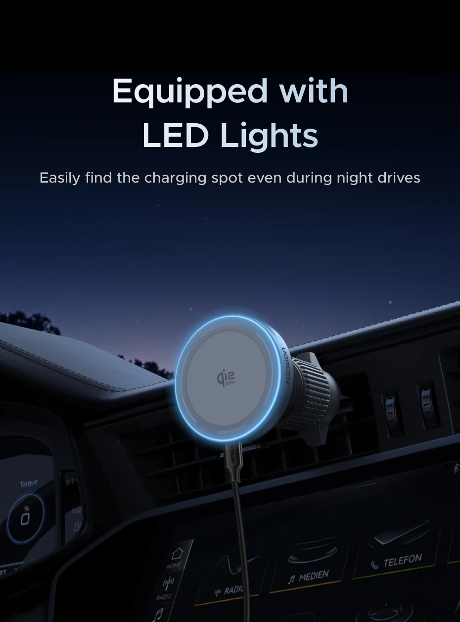 UGREEN Qi2.2 25W 15W Magnetic Car Phone Holder Wireless Charger Stand For iPhone 17 16 Pro Max Charging Magnetic Car Charger
