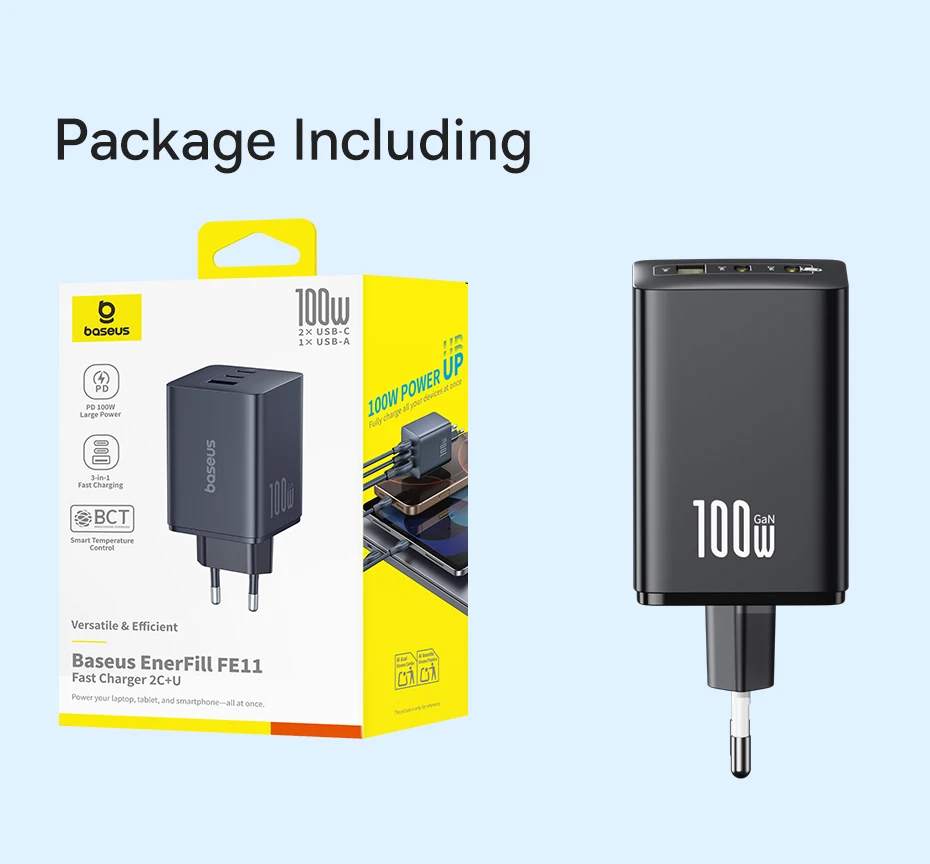 Baseus 100W GaN Charger Fast Charger For Xiaomi Samsung iPhone 17 16 15 Laptop Tablet Charger PD Charger With USB Phone Charger