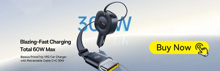 Baseus 100W Car Charger PD QC Fast Charging Dual Type-C Retractable Cable 4 ports 450°Rotation For Laptop Tablet iPhone Samsung