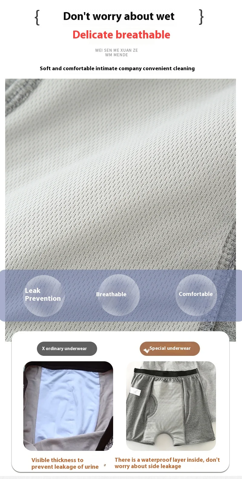 Men's Anti-leakage Short Absorbent Panties Diaper Boxers Urine Pads Elderly Bedridden Patients Strong Waterproof Pant Urine Leak