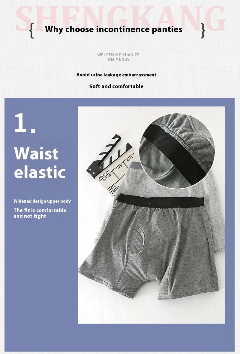 Men's Anti-leakage Short Absorbent Panties Diaper Boxers Urine Pads Elderly Bedridden Patients Strong Waterproof Pant Urine Leak