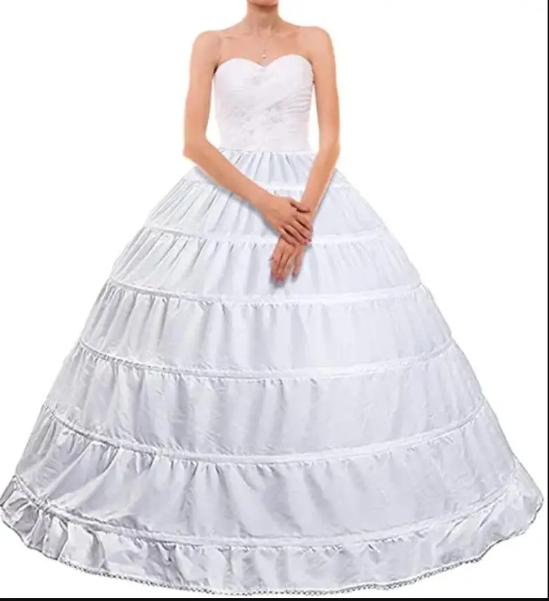 2025 New 6 Hoop Crinoline Black White Long Wedding Petticoat Ball Gown Dress Underskirt Skirt Half Slips Wedding Accessories