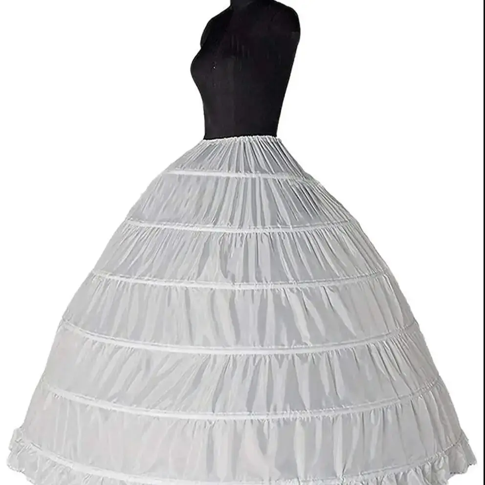 2025 New 6 Hoop Crinoline Black White Long Wedding Petticoat Ball Gown Dress Underskirt Skirt Half Slips Wedding Accessories