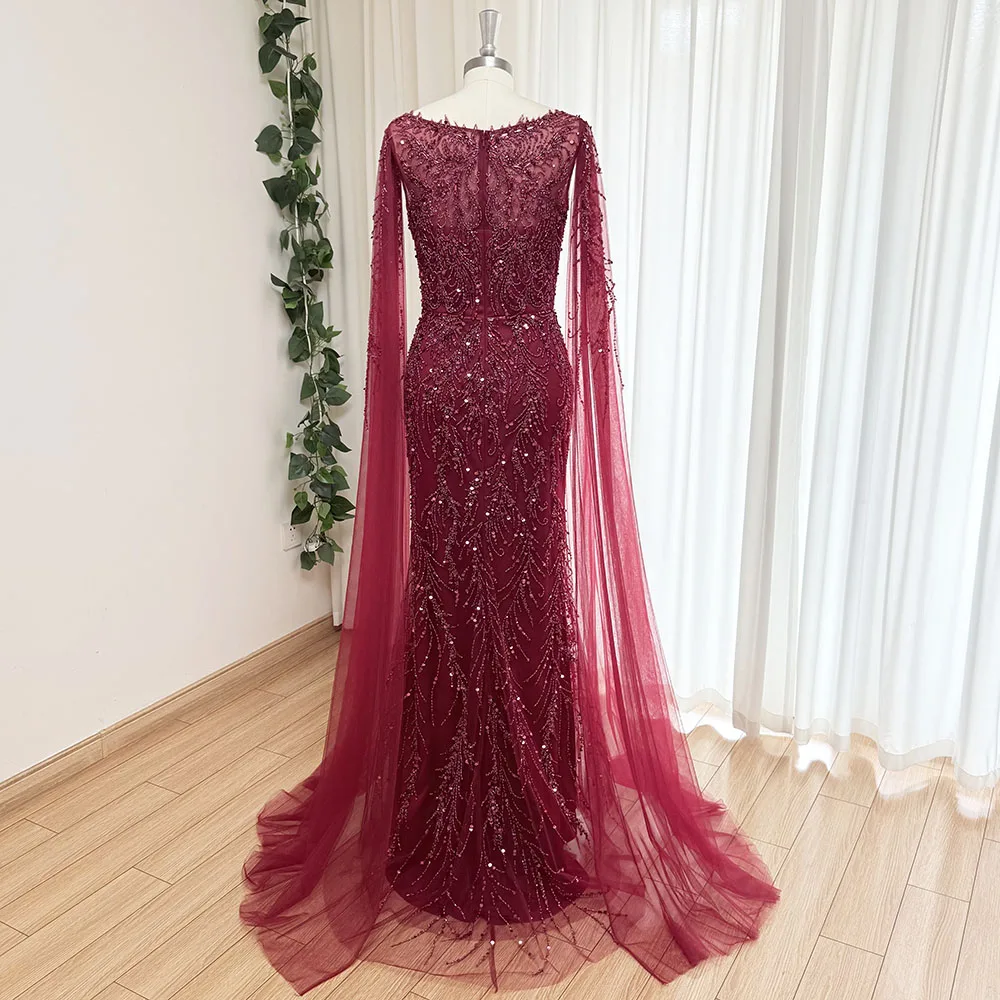 Eshaut&bridal Luxury Mermaid Evening Dress with Cape Sleeves for Women Elegant Beaded Formal Prom Wedding Party Gowns Customized