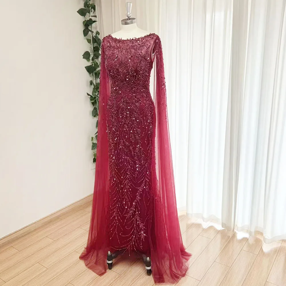 Eshaut&bridal Luxury Mermaid Evening Dress with Cape Sleeves for Women Elegant Beaded Formal Prom Wedding Party Gowns Customized