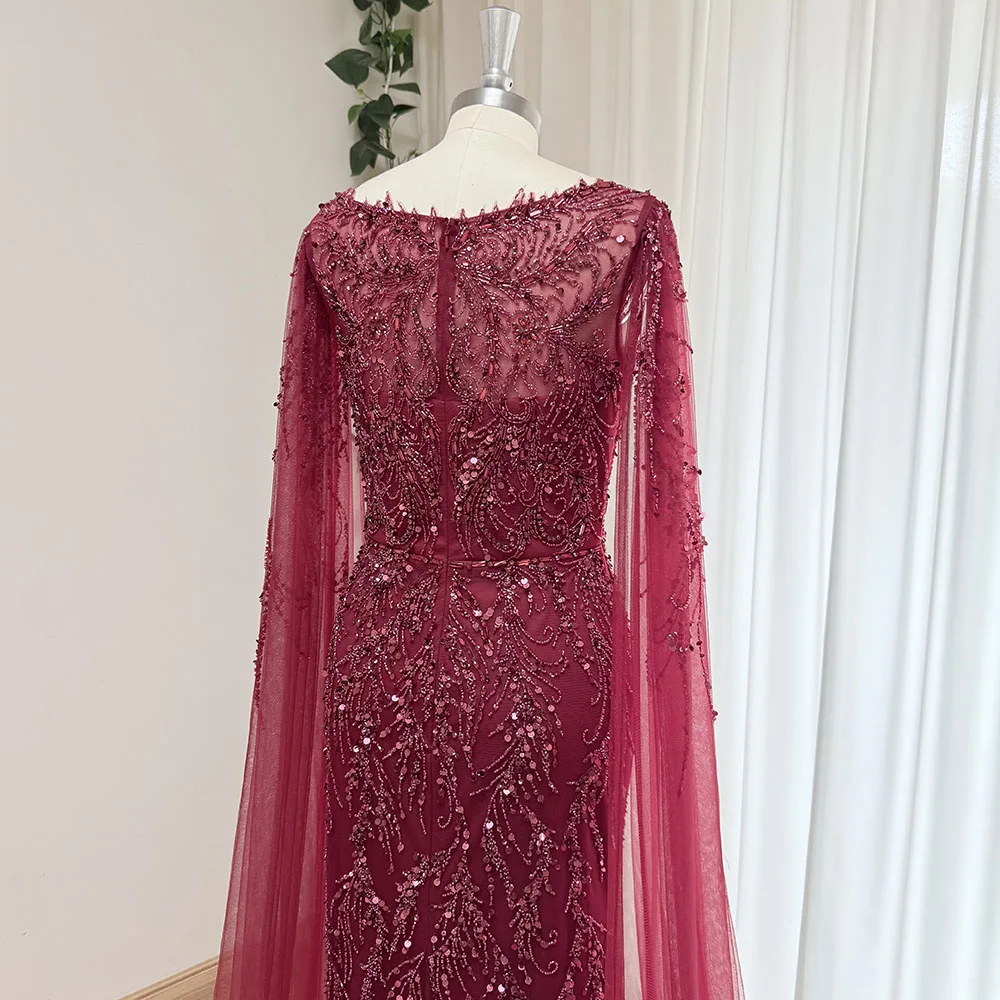 Eshaut&bridal Luxury Mermaid Evening Dress with Cape Sleeves for Women Elegant Beaded Formal Prom Wedding Party Gowns Customized