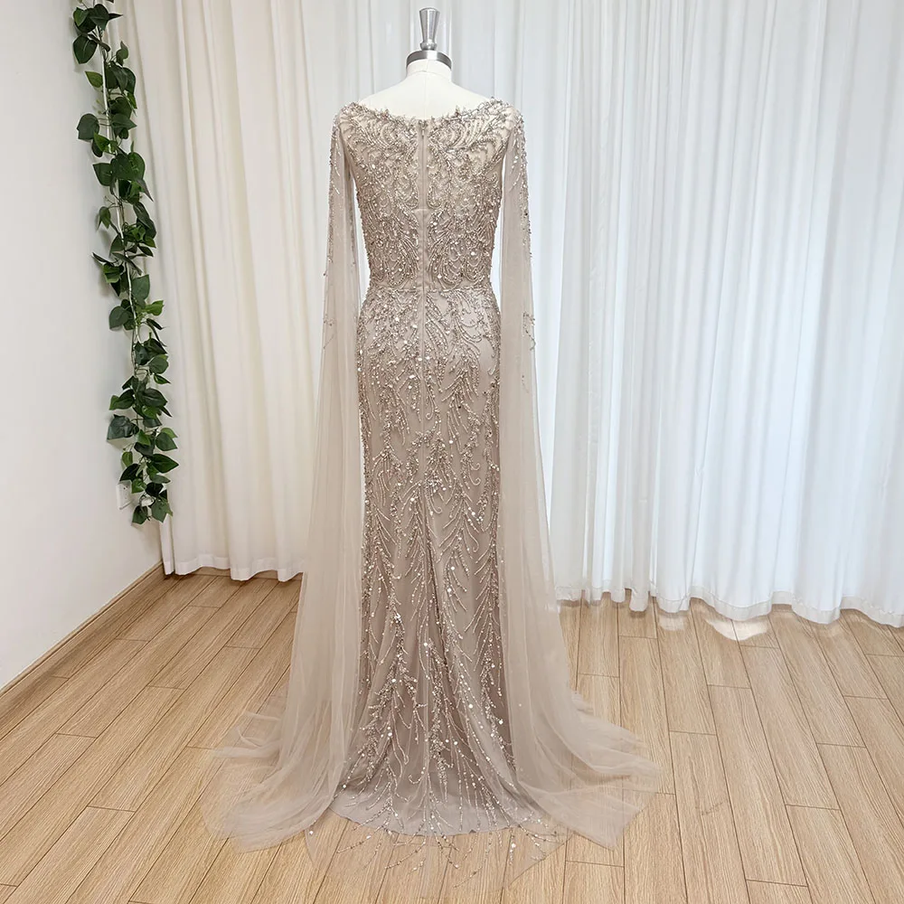 Eshaut&bridal Luxury Mermaid Evening Dress with Cape Sleeves for Women Elegant Beaded Formal Prom Wedding Party Gowns Customized