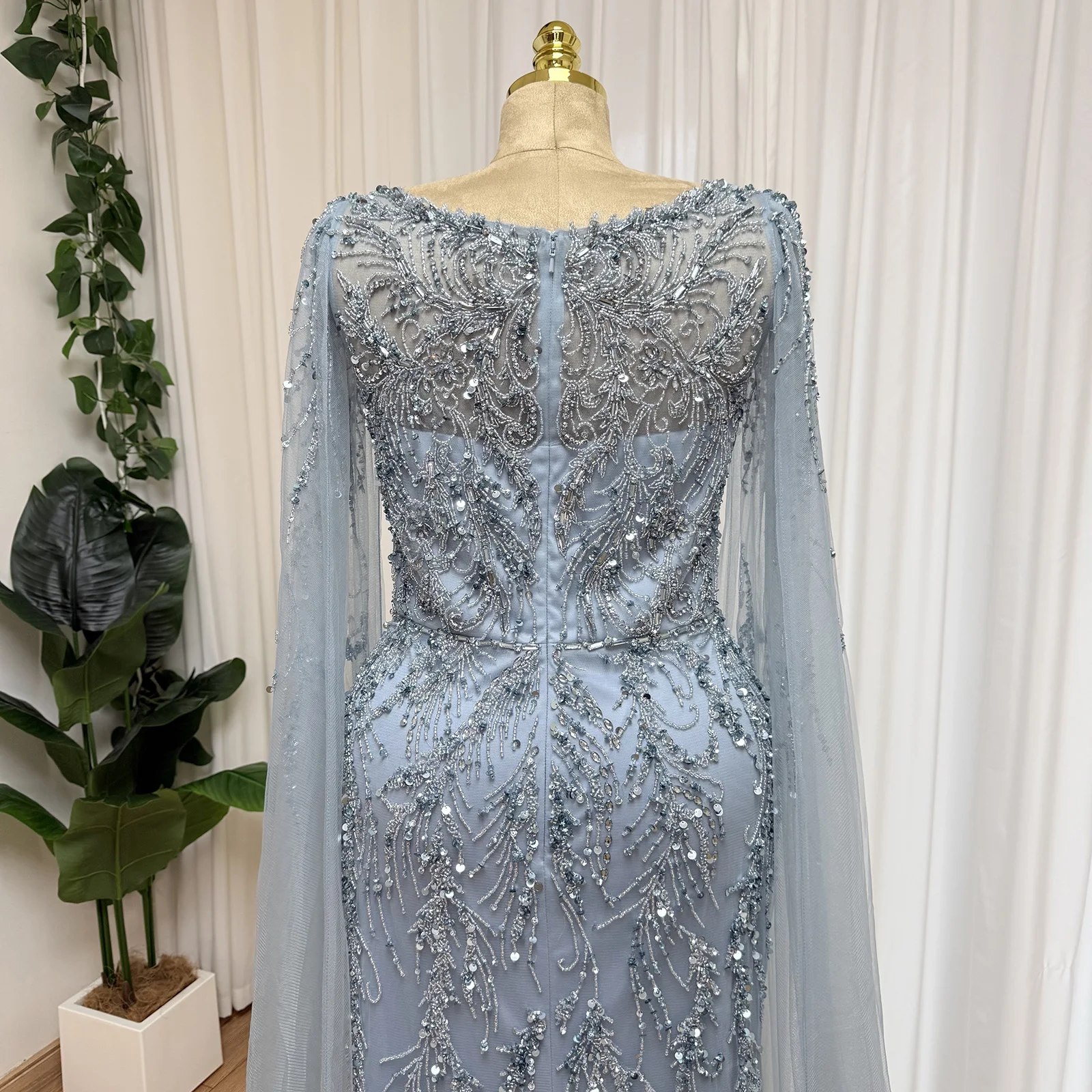 Eshaut&bridal Luxury Mermaid Evening Dress with Cape Sleeves for Women Elegant Beaded Formal Prom Wedding Party Gowns Customized
