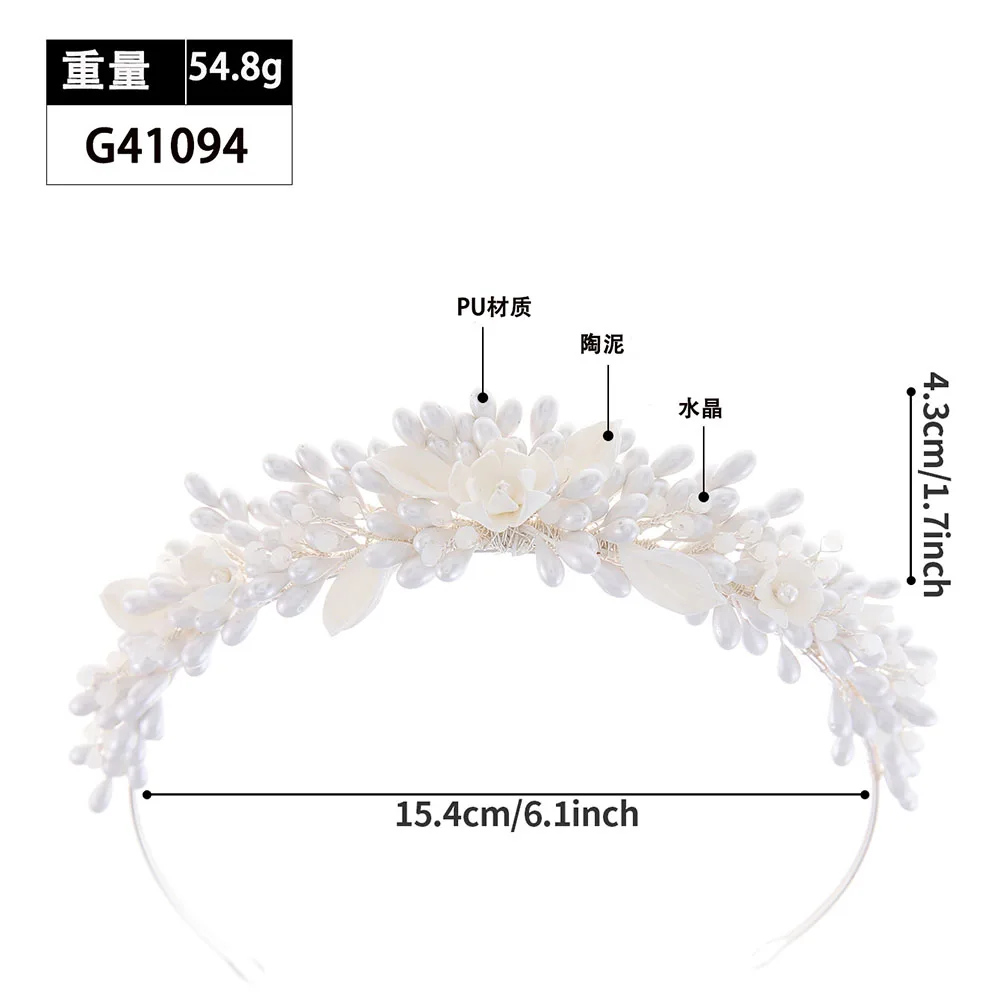 SLBRIDAL Handmade Ins Luxury Rhinestones Crystal Soft Clay Flowers Pearls Bridal Tiara Wedding Crown Women Girls Hair Jewelry