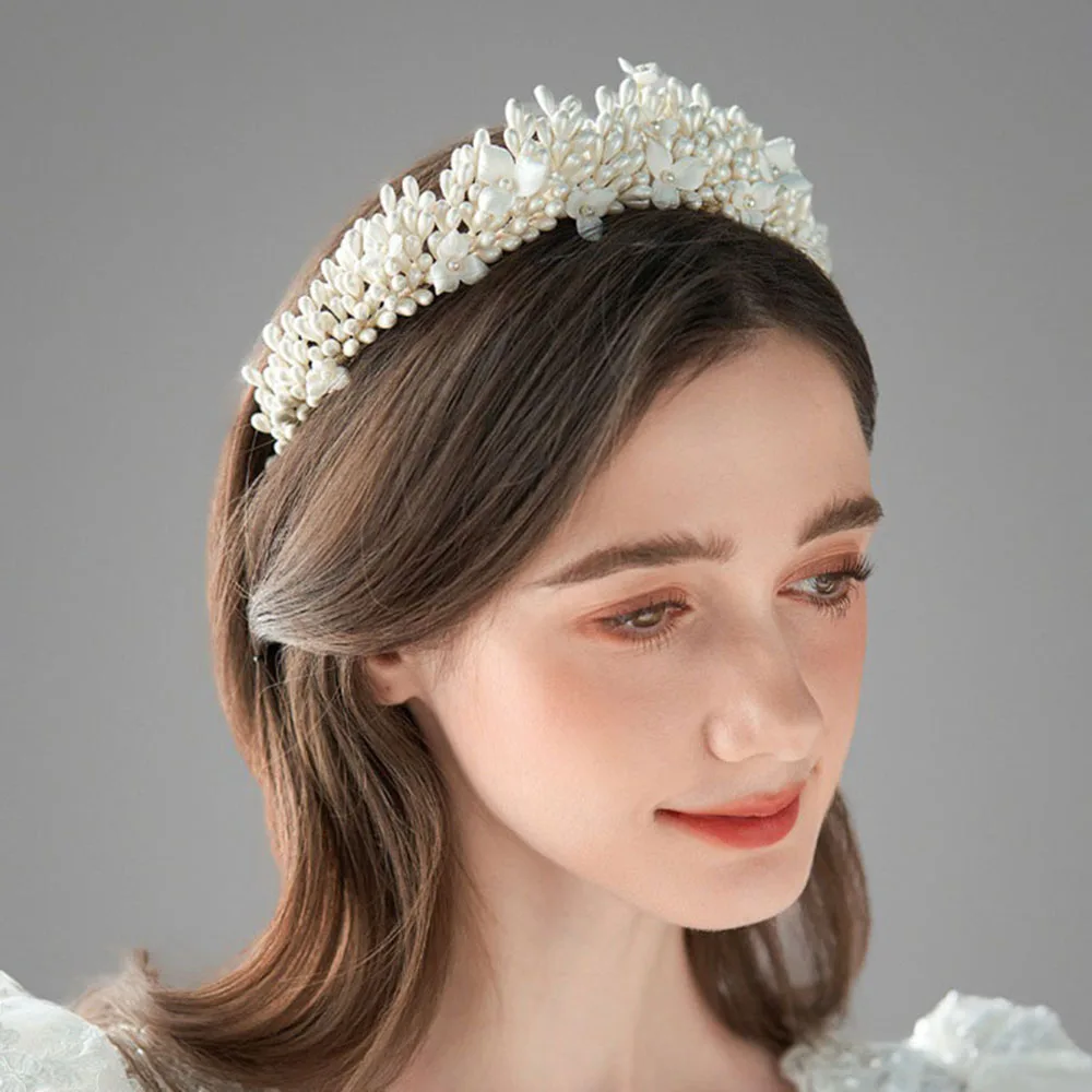 SLBRIDAL Handmade Ins Luxury Rhinestones Crystal Soft Clay Flowers Pearls Bridal Tiara Wedding Crown Women Girls Hair Jewelry
