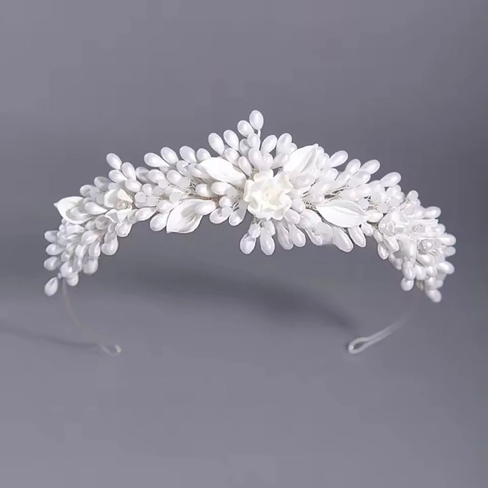 SLBRIDAL Handmade Ins Luxury Rhinestones Crystal Soft Clay Flowers Pearls Bridal Tiara Wedding Crown Women Girls Hair Jewelry