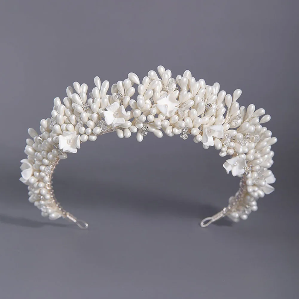 SLBRIDAL Handmade Ins Luxury Rhinestones Crystal Soft Clay Flowers Pearls Bridal Tiara Wedding Crown Women Girls Hair Jewelry