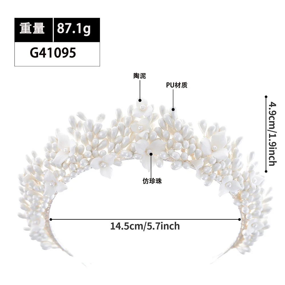 SLBRIDAL Handmade Ins Luxury Rhinestones Crystal Soft Clay Flowers Pearls Bridal Tiara Wedding Crown Women Girls Hair Jewelry