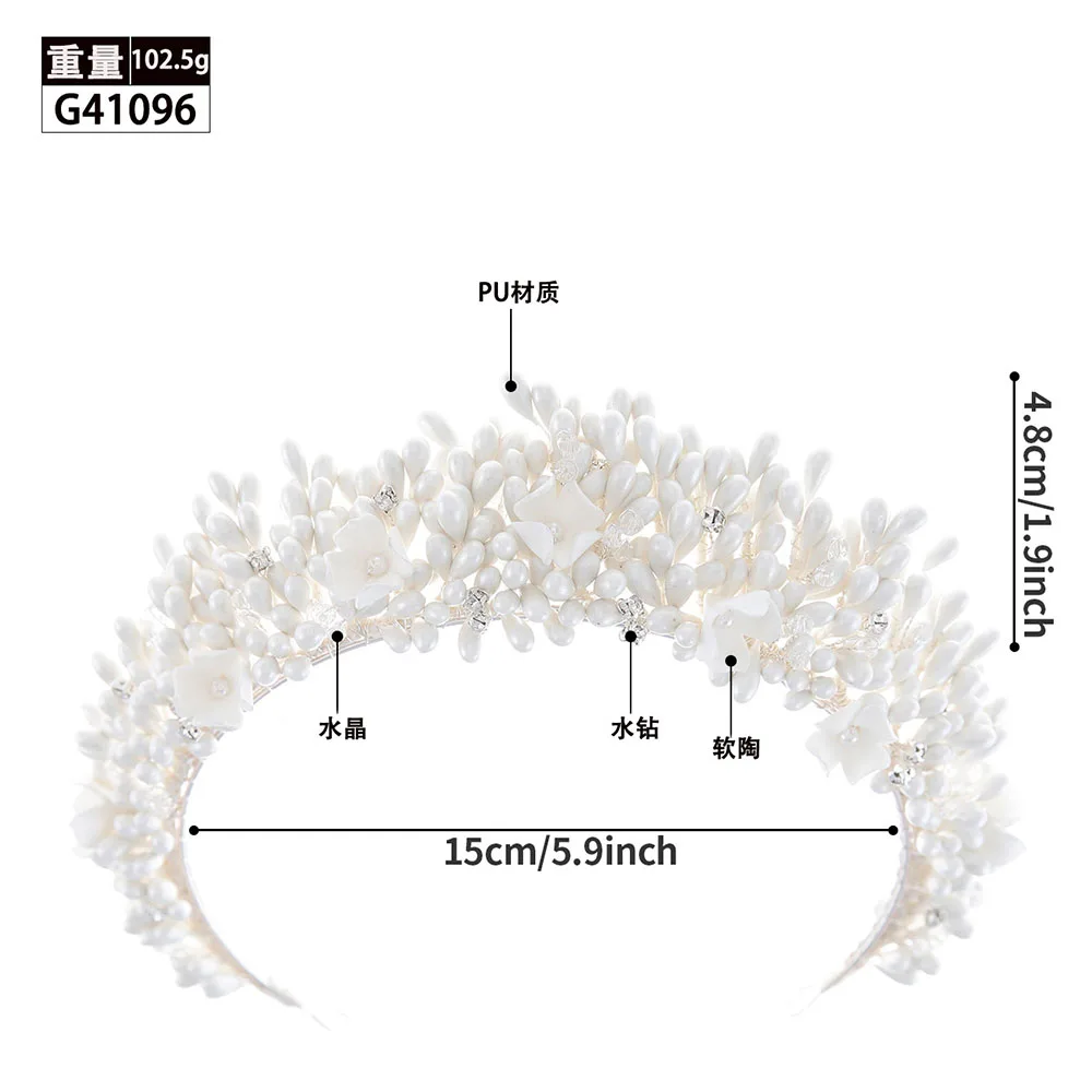 SLBRIDAL Handmade Ins Luxury Rhinestones Crystal Soft Clay Flowers Pearls Bridal Tiara Wedding Crown Women Girls Hair Jewelry