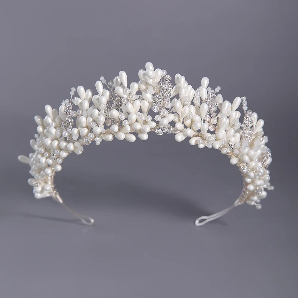 SLBRIDAL Handmade Ins Luxury Rhinestones Crystal Soft Clay Flowers Pearls Bridal Tiara Wedding Crown Women Girls Hair Jewelry