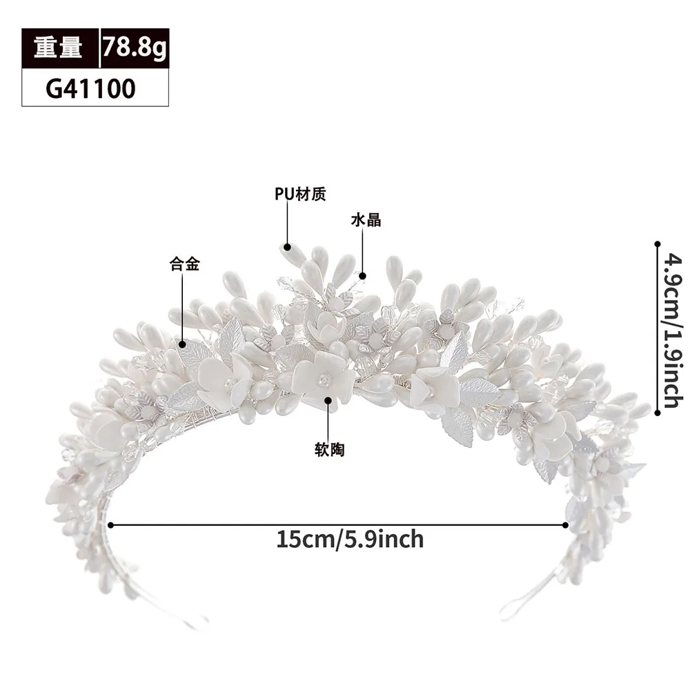 SLBRIDAL Handmade Ins Luxury Rhinestones Crystal Soft Clay Flowers Pearls Bridal Tiara Wedding Crown Women Girls Hair Jewelry