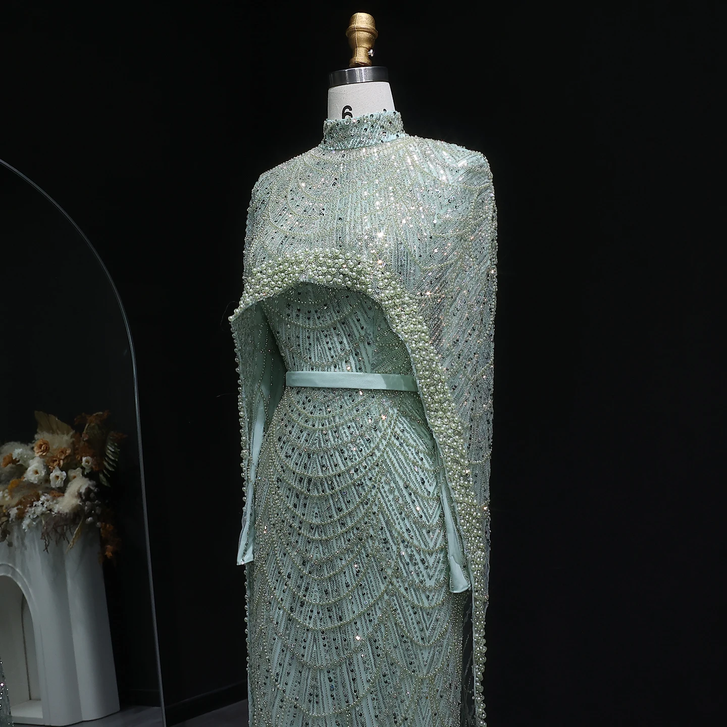 Sharon Said Dubai Nude Luxury Long Sleeves Muslim Evening Dress with Cape Women Wedding Special Occasion Gowns SS369A Customized