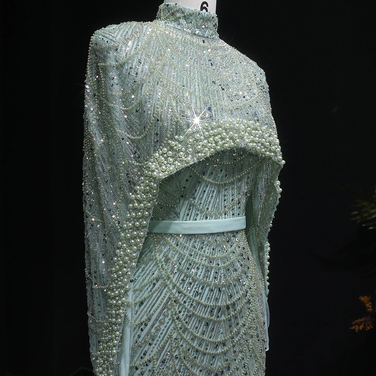 Sharon Said Dubai Nude Luxury Long Sleeves Muslim Evening Dress with Cape Women Wedding Special Occasion Gowns SS369A Customized