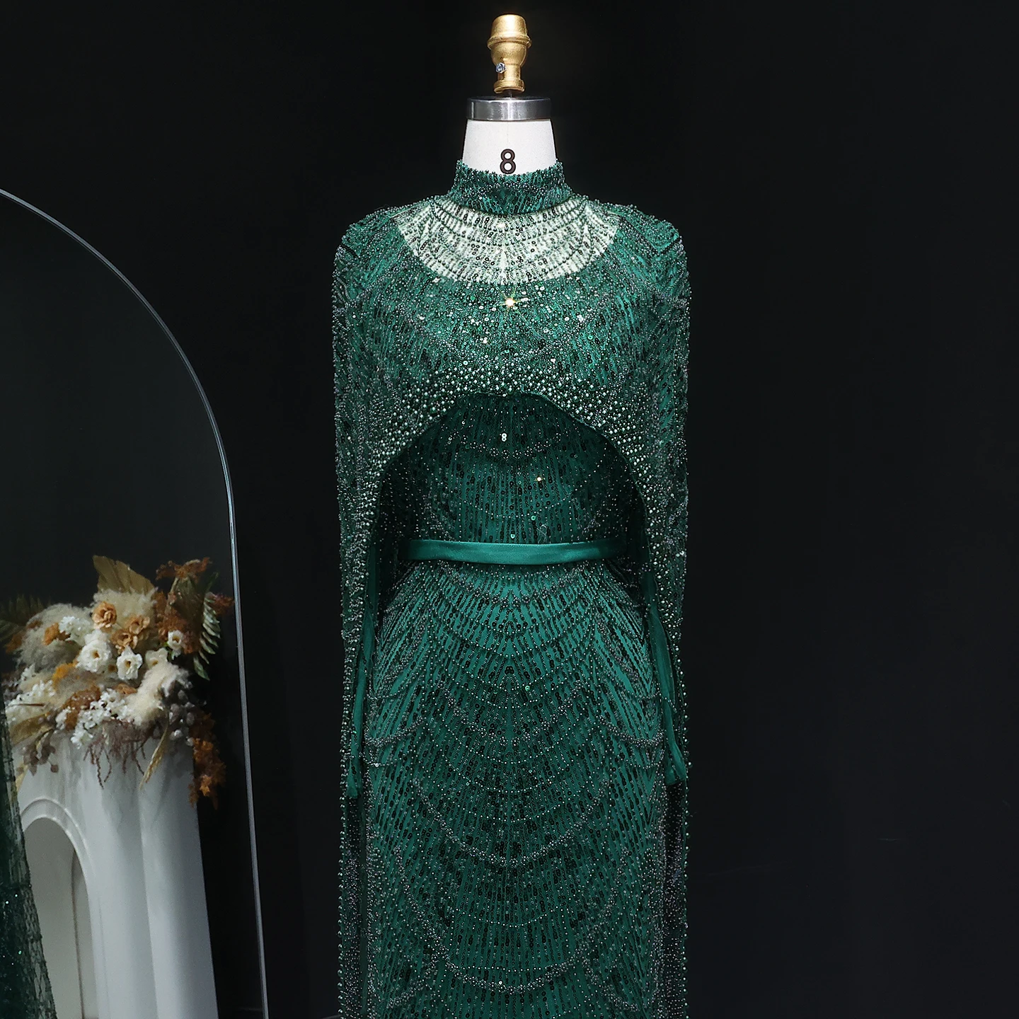 Sharon Said Dubai Nude Luxury Long Sleeves Muslim Evening Dress with Cape Women Wedding Special Occasion Gowns SS369A Customized