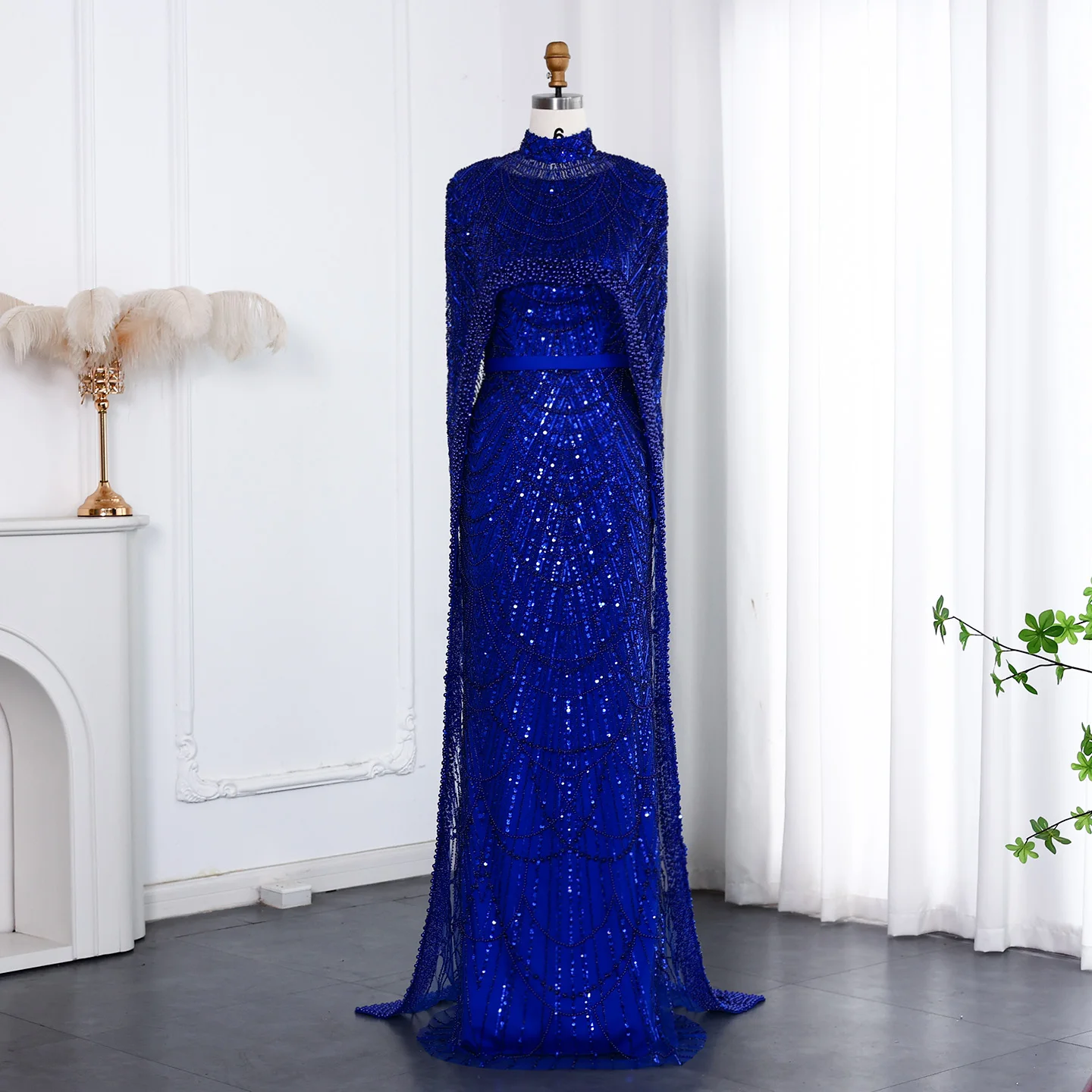 Sharon Said Dubai Nude Luxury Long Sleeves Muslim Evening Dress with Cape Women Wedding Special Occasion Gowns SS369A Customized