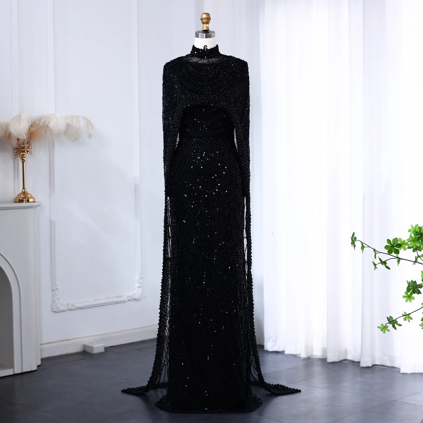 Sharon Said Dubai Nude Luxury Long Sleeves Muslim Evening Dress with Cape Women Wedding Special Occasion Gowns SS369A Customized