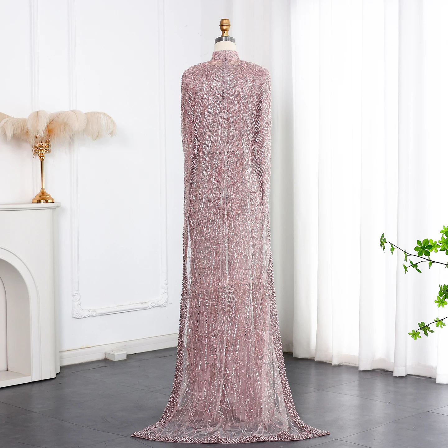 Sharon Said Dubai Nude Luxury Long Sleeves Muslim Evening Dress with Cape Women Wedding Special Occasion Gowns SS369A Customized